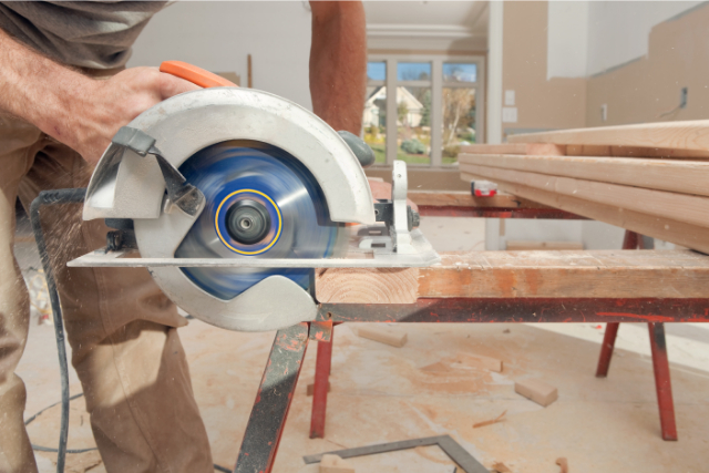 Circular Saw Cuts Stud for Home Remodeling Project